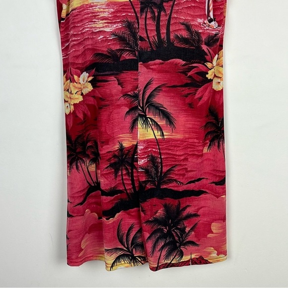 Vintage 90s Festival Stretchy Mesh Sheer Tropical Hawaiian Mini Dress L - Picture 6 of 7